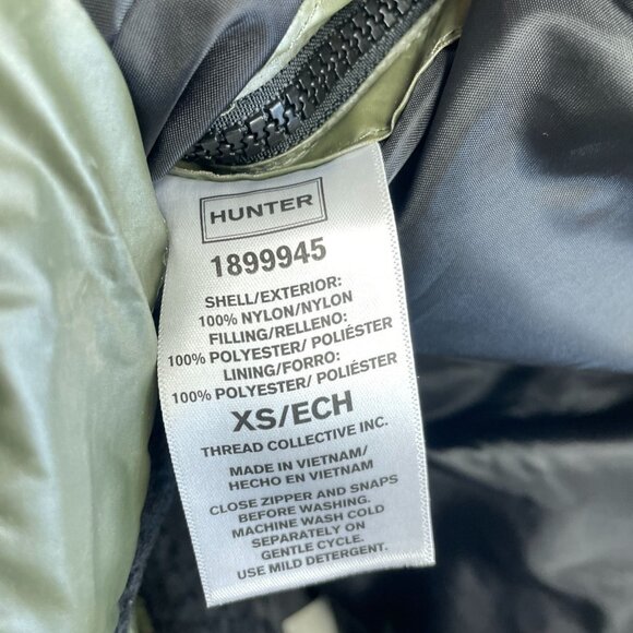 NEW Hunter Women's XS Mid Length Puffer Coat Olive Green Full Zip Hooded - Picture 10 of 13